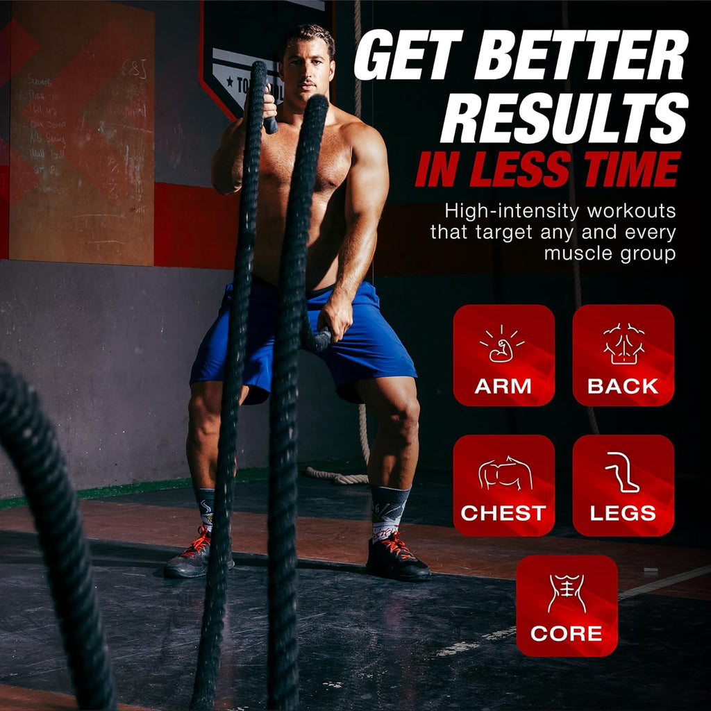 50 Ft Heavy Duty Battle Ropes with Protective Sleeve - Ultimate Strength Training & Cardio Tool for CrossFit Enthusiasts