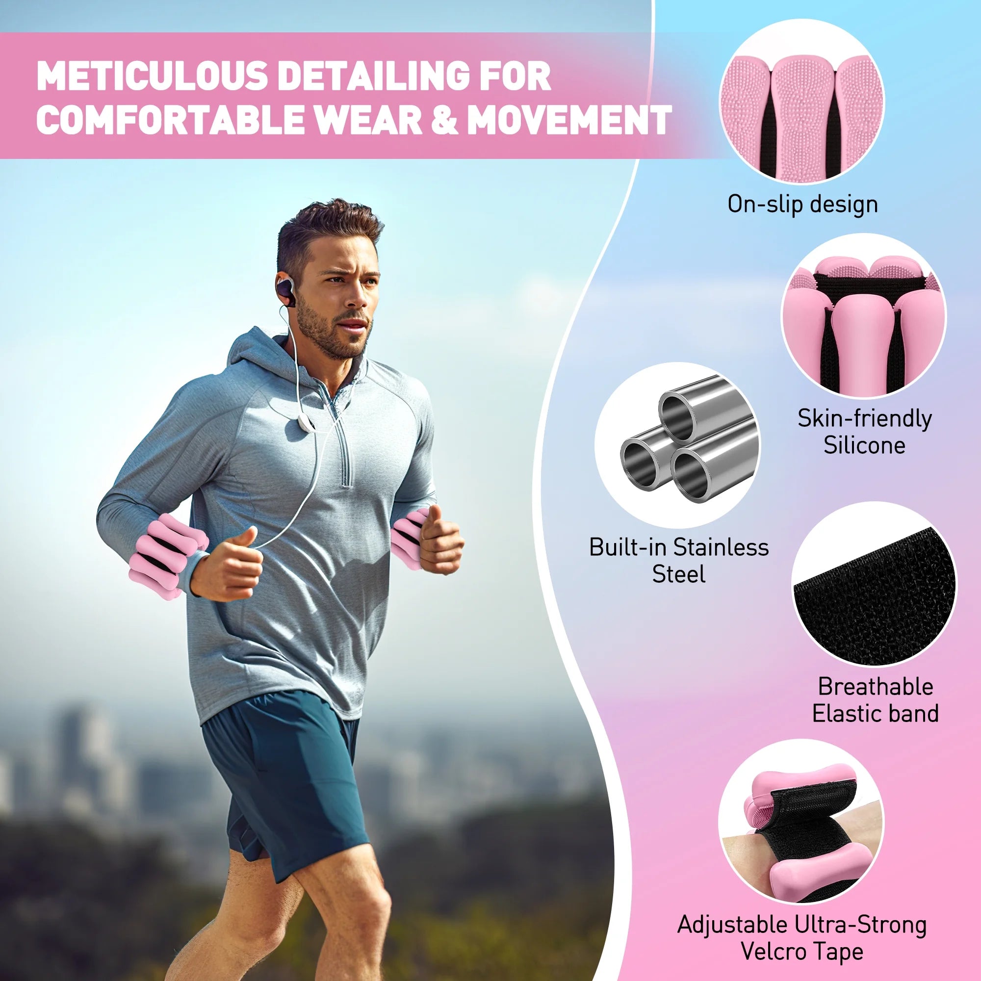 Ankle Weights, 2Lbs Adjustable Wrist Weighted Bracelet for Women & Men –Set of 2 Wrist Weights (1 Lb Each) | Weighted Arm Bands for Home Gym Workout, Pilates, Yoga, Running & Walking, Pink