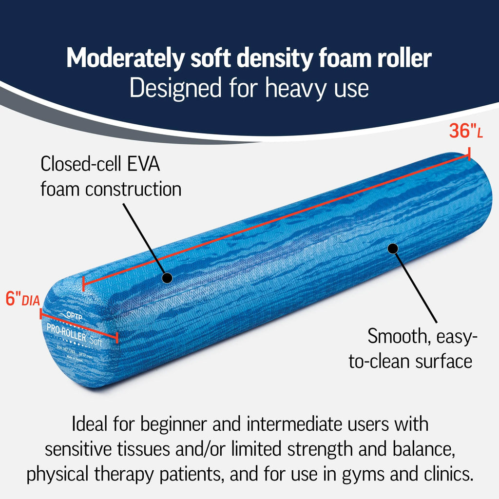 Pro-Roller Soft Density Foam Roller - Ideal for Physical Therapy, Pilates, Yoga, and Muscle Recovery - 36" x 6" Blue Foam Roller