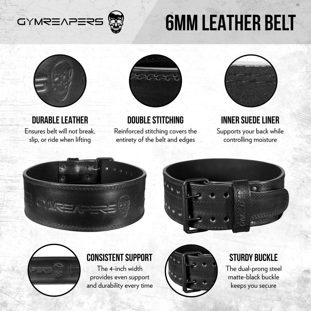 Weightlifting Belt 6MM Genuine Leather - Double Prong Power Belt Heavy Duty 4...