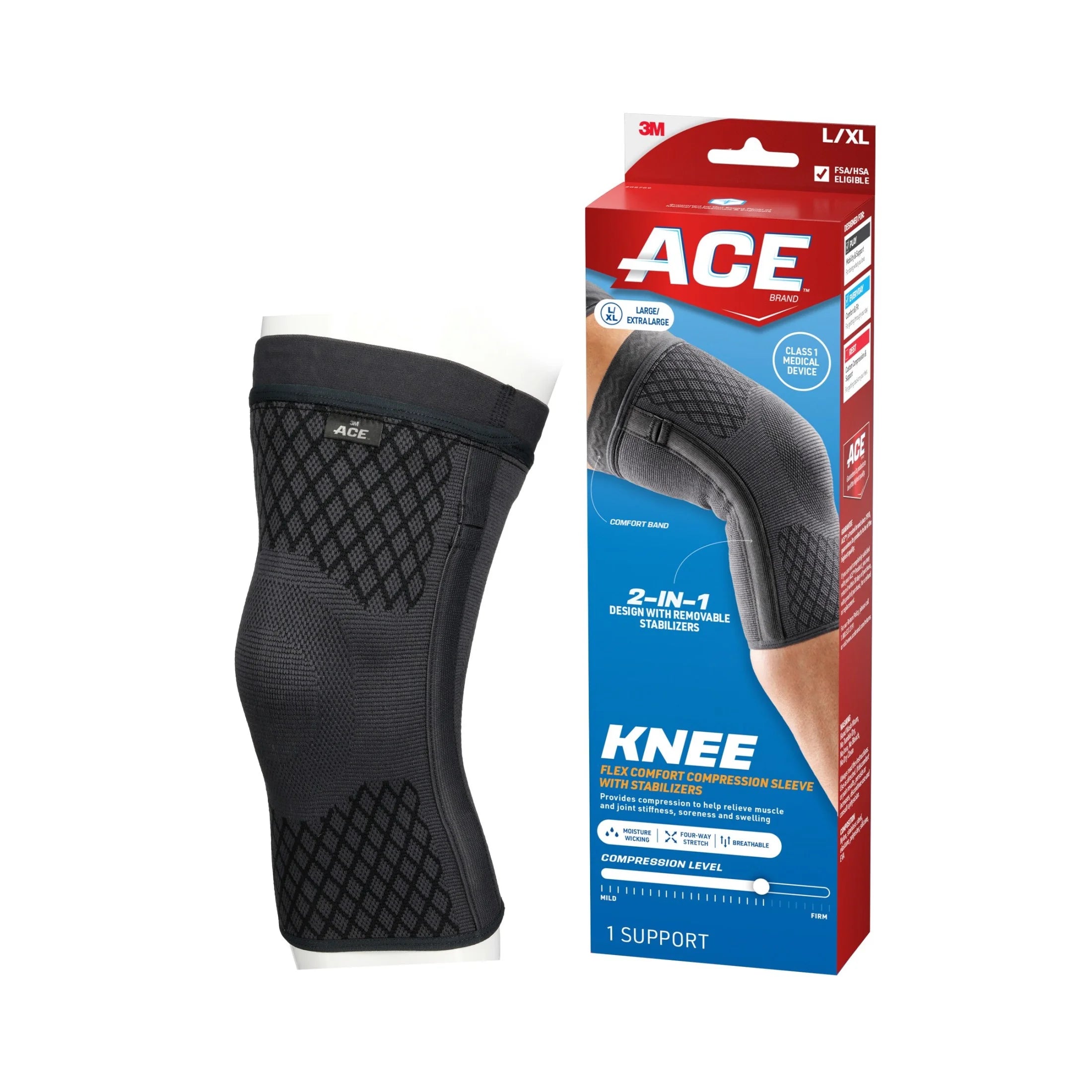 Ultimate Flex Comfort Compression Knee Sleeve with Stabilizers - Large/X-Large for Superior Support and Pain Relief