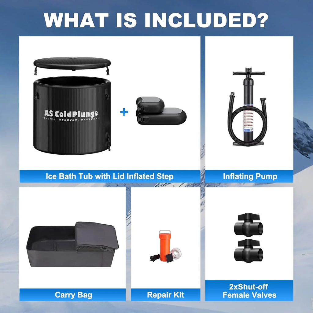 Ultimate XL Ice Bath Tub for Cold Plunge Therapy - 120 Gallon Inflatable Ice Barrel with Insulated Lid & Step Stool - Perfect for Indoor & Outdoor Use!
