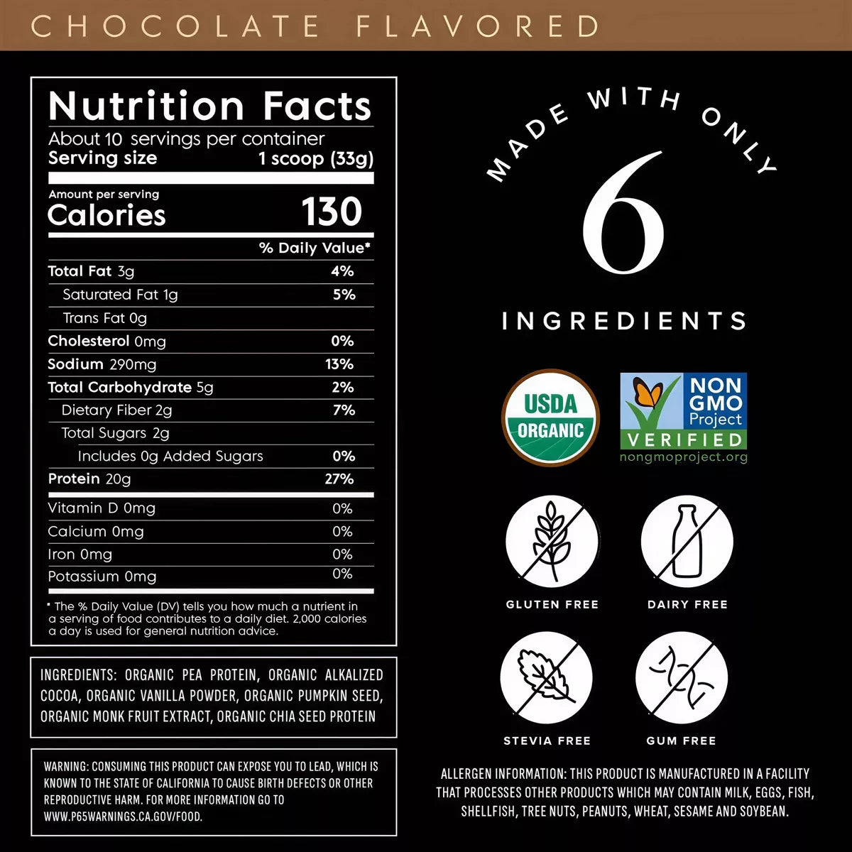 Truvani Organic Vegan Chocolate Protein Powder - 8.75oz, 10 Servings - Gluten-Free, Non-GMO, Dairy-Free Pea Protein