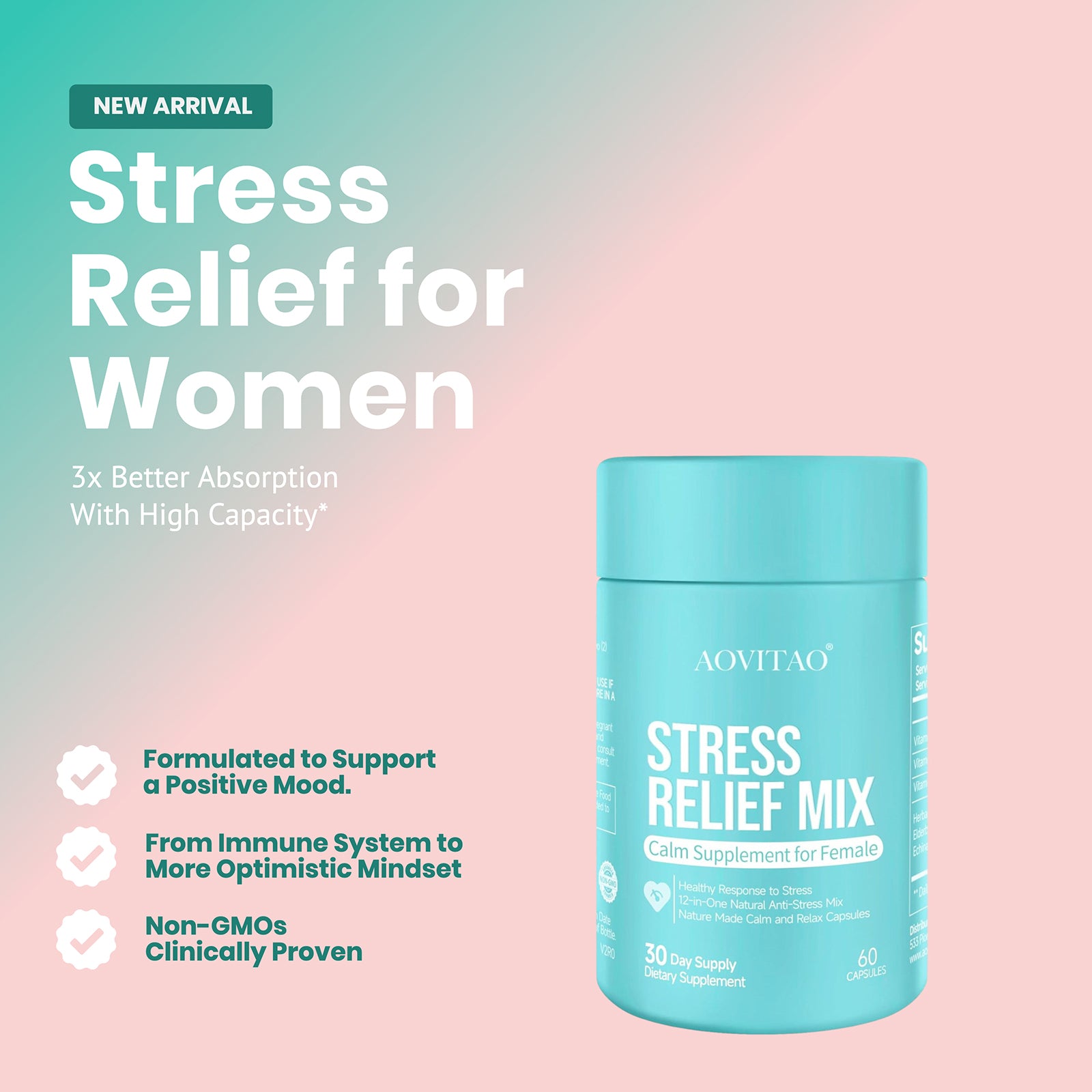 Ashwagandha Women's Supplement with L-Theanine & Magnesium - Stress Relief, Focus & Relaxation Support for Anxiety Relief