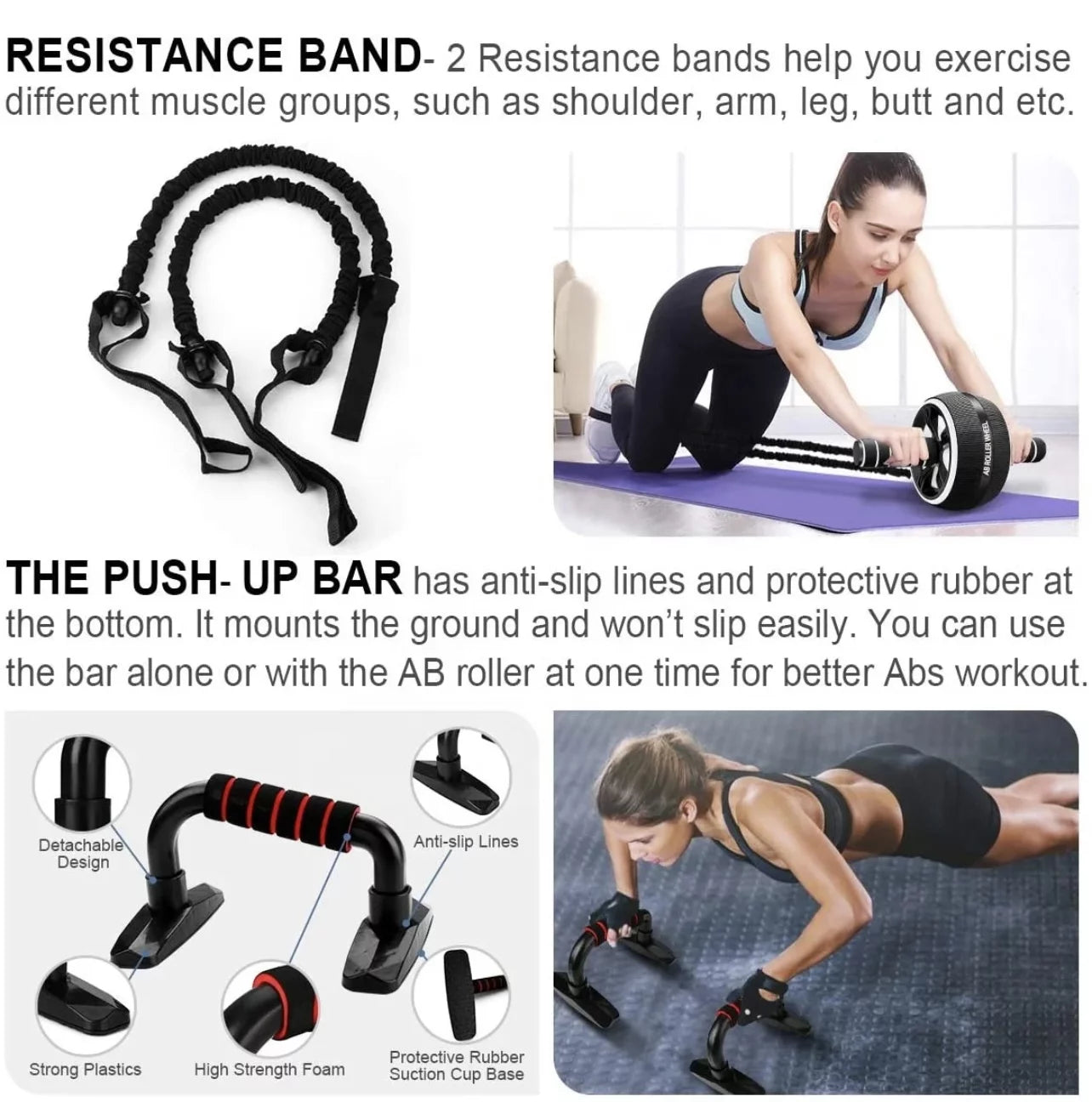 Ultimate 17-in-1 Ab Roller Wheel Kit - All-in-One Home & Gym Workout Set with Resistance Bands, Knee Mat, Jump Rope, and Push-Up Bar for Total Core Strength - Sleek Unisex Design in Black