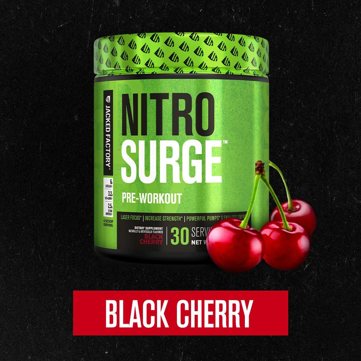 NITROSURGE Pre Workout Supplement - Experience Unstoppable Energy & Explosive Pumps - Delicious Black Cherry Flavor, 30 Servings