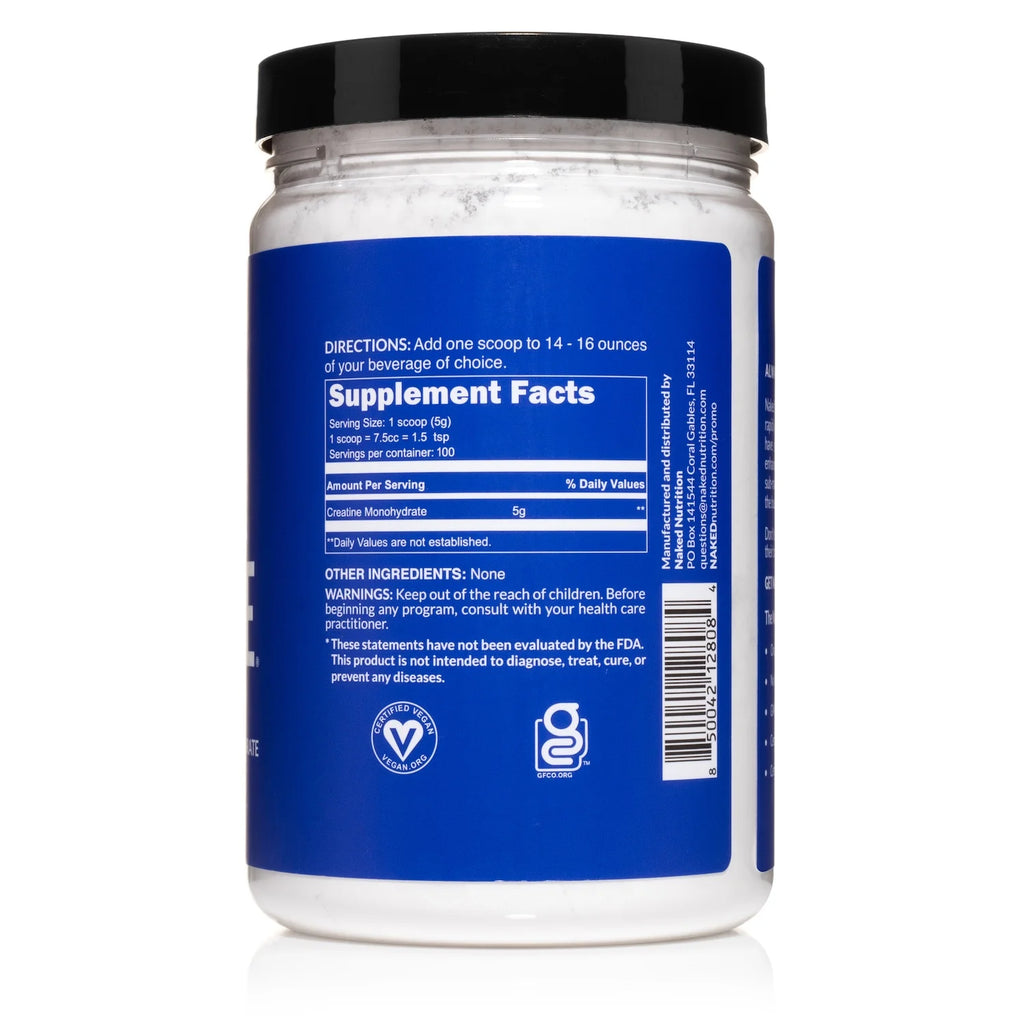 Naked Creatine Monohydrate - Unflavored Micronized Powder for Ultimate Performance - 100 Servings