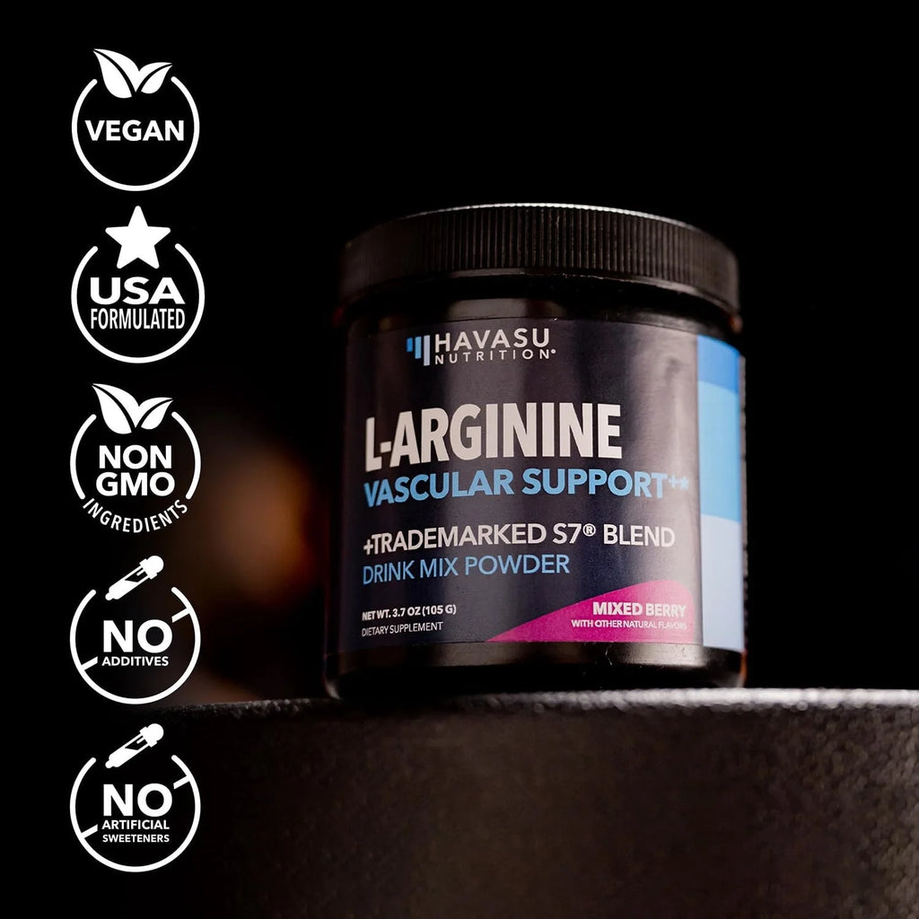 Havasu L-Arginine Powder - Nitric Oxide Boosting Pre-Workout Supplement, Delicious Mixed Berry Flavor, 3.7 Oz