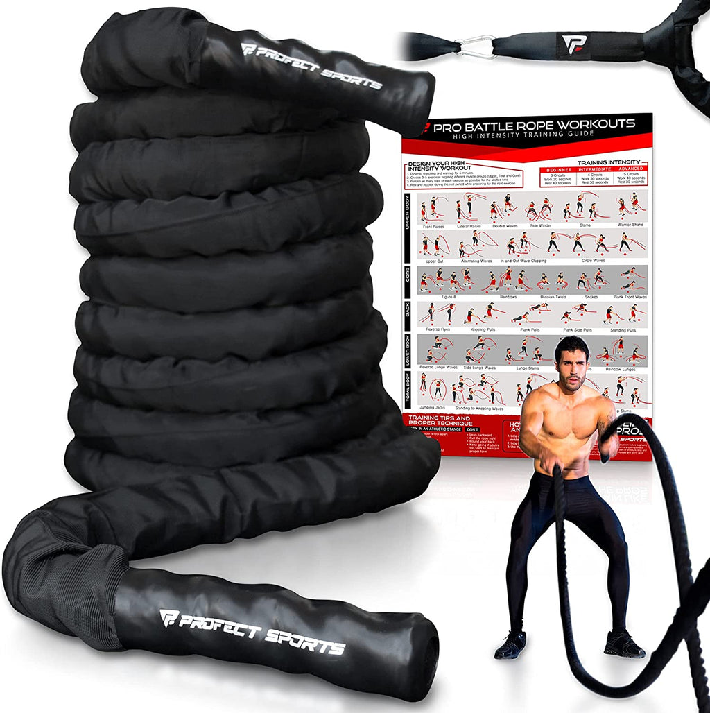50 Ft Heavy Duty Battle Ropes with Protective Sleeve - Ultimate Strength Training & Cardio Tool for CrossFit Enthusiasts