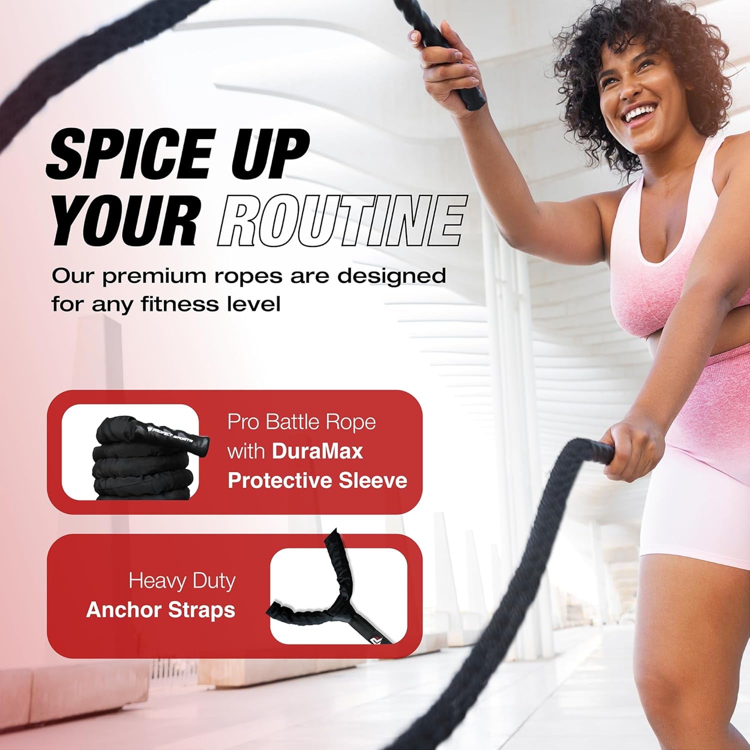 50 Ft Heavy Duty Battle Ropes with Protective Sleeve - Ultimate Strength Training & Cardio Tool for CrossFit Enthusiasts
