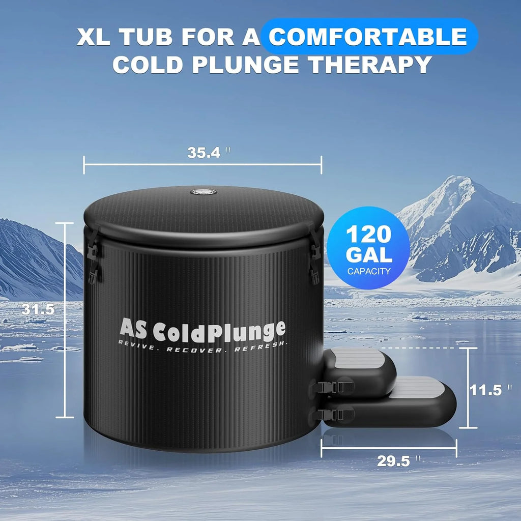 Ultimate XL Ice Bath Tub for Cold Plunge Therapy - 120 Gallon Inflatable Ice Barrel with Insulated Lid & Step Stool - Perfect for Indoor & Outdoor Use!