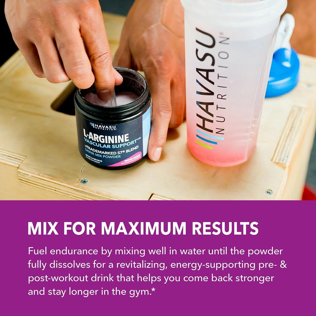 Havasu L-Arginine Powder - Nitric Oxide Boosting Pre-Workout Supplement, Delicious Mixed Berry Flavor, 3.7 Oz