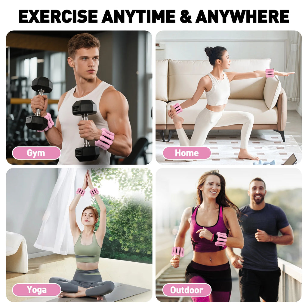 Ankle Weights, 2Lbs Adjustable Wrist Weighted Bracelet for Women & Men –Set of 2 Wrist Weights (1 Lb Each) | Weighted Arm Bands for Home Gym Workout, Pilates, Yoga, Running & Walking, Pink