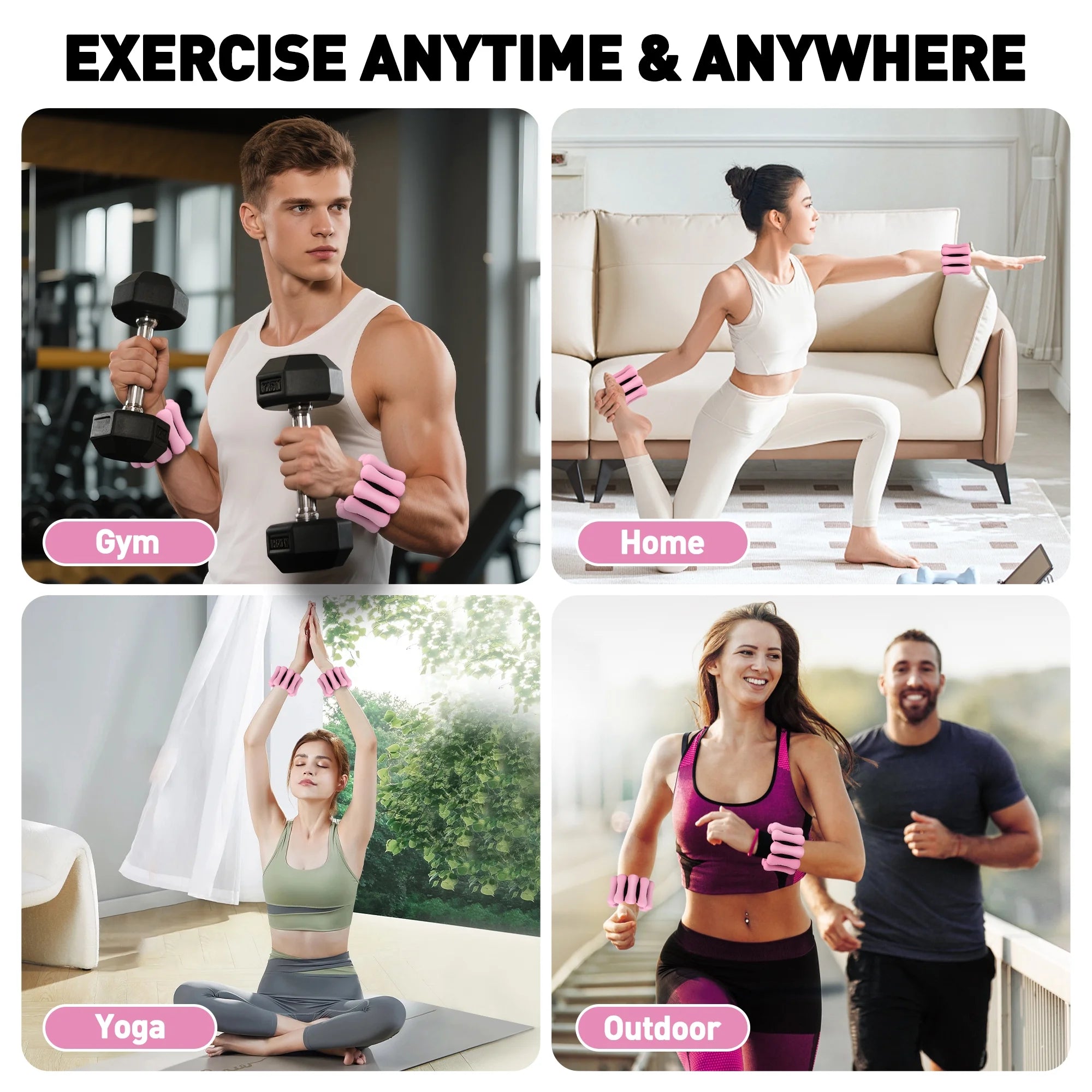 Ankle Weights, 2Lbs Adjustable Wrist Weighted Bracelet for Women & Men –Set of 2 Wrist Weights (1 Lb Each) | Weighted Arm Bands for Home Gym Workout, Pilates, Yoga, Running & Walking, Pink