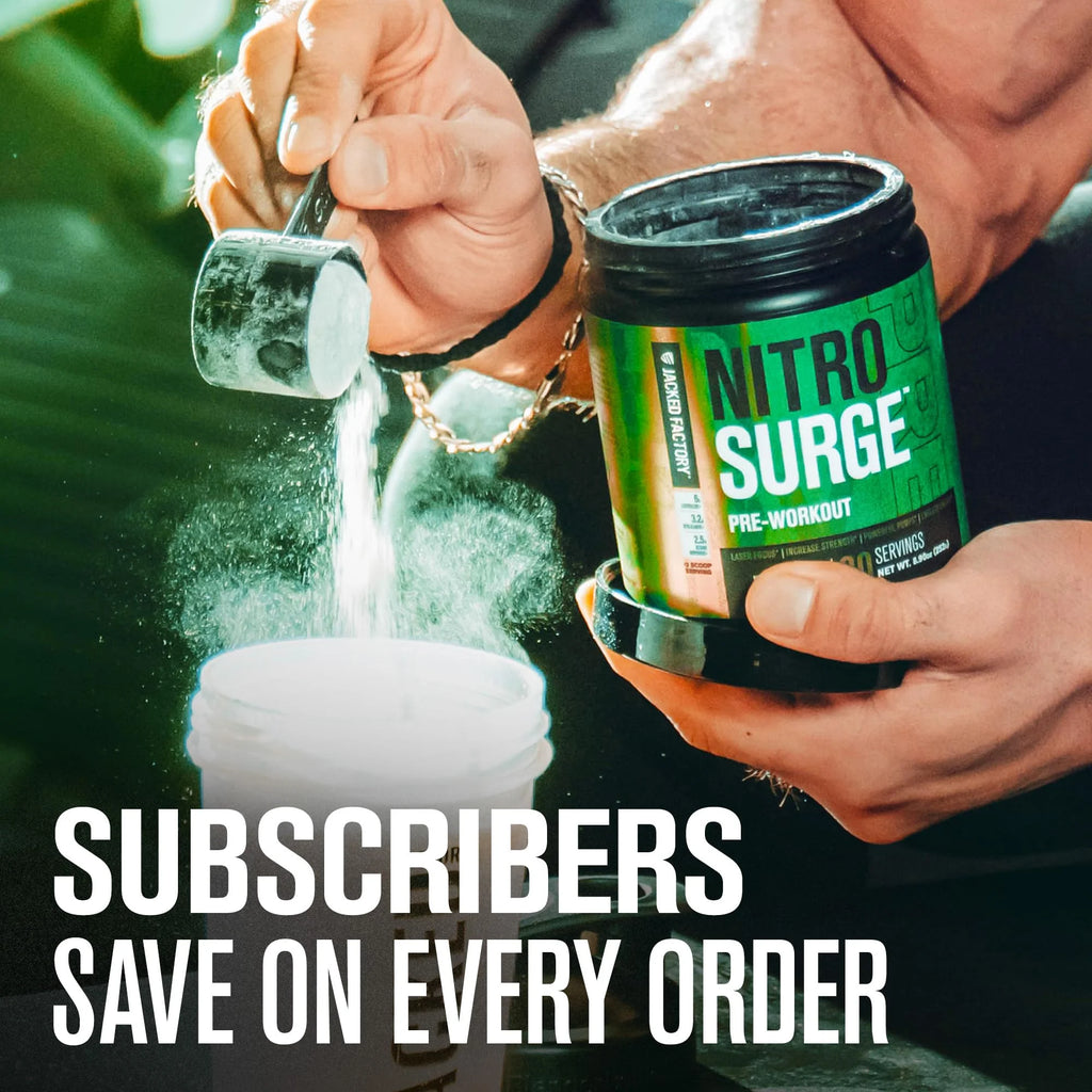 NITROSURGE Pre Workout Supplement - Experience Explosive Energy & Intense Pumps - Grape Flavor, 30 Servings for Ultimate Strength & Focus