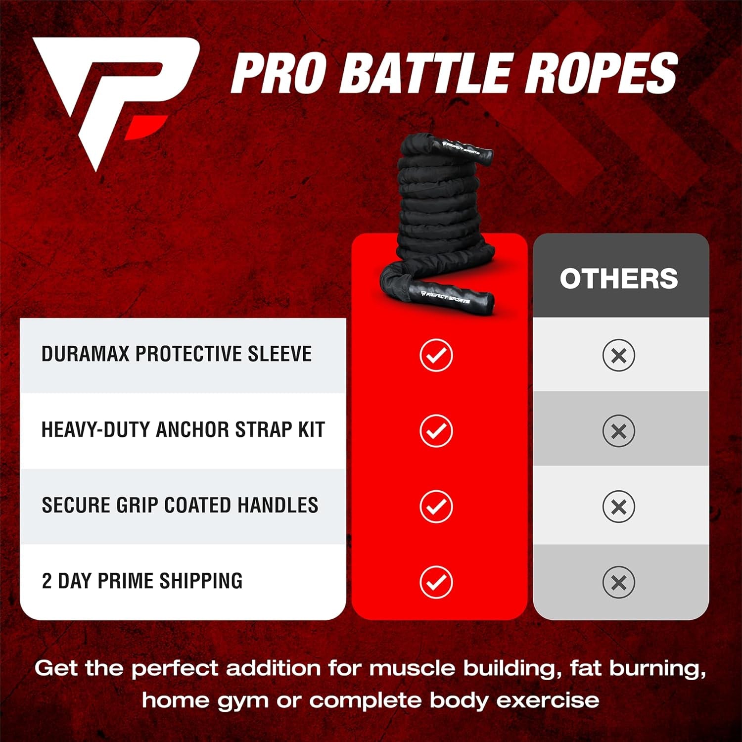 50 Ft Heavy Duty Battle Ropes with Protective Sleeve - Ultimate Strength Training & Cardio Tool for CrossFit Enthusiasts