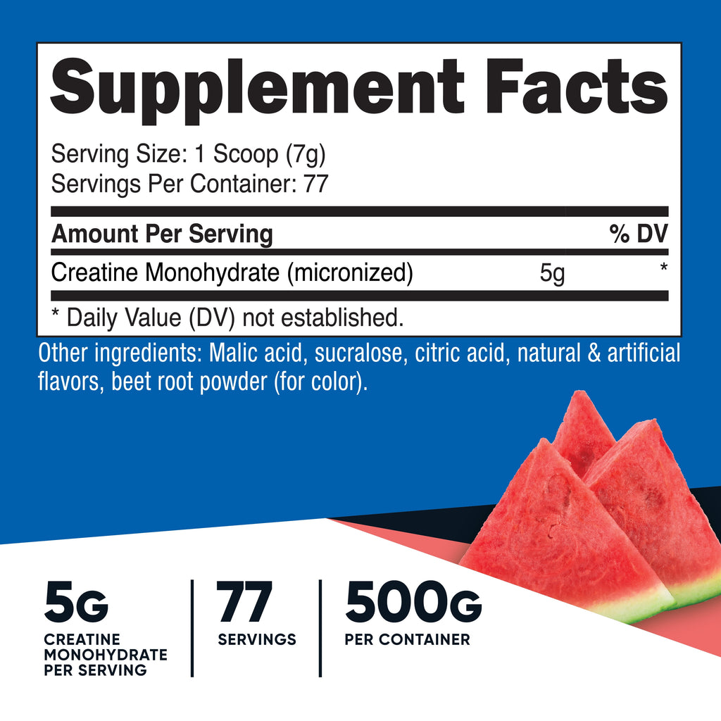 Delicious Watermelon Creatine Monohydrate Powder - 500g Micronized Vegan Supplement - Non-GMO & Gluten-Free Energy Boost!