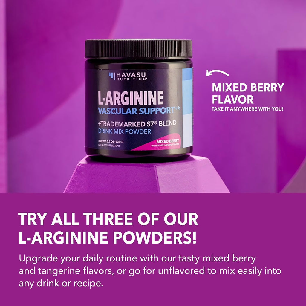 Havasu L-Arginine Powder - Nitric Oxide Boosting Pre-Workout Supplement, Delicious Mixed Berry Flavor, 3.7 Oz