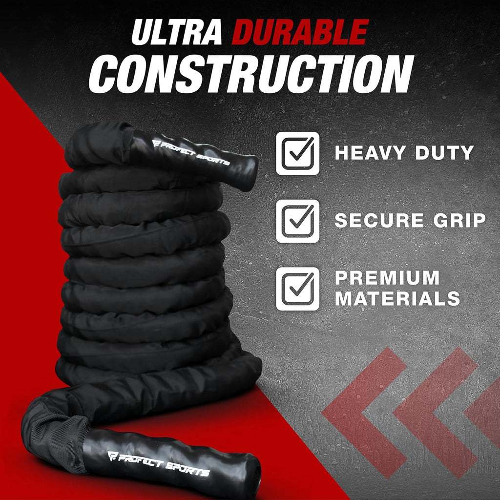 50 Ft Heavy Duty Battle Ropes with Protective Sleeve - Ultimate Strength Training & Cardio Tool for CrossFit Enthusiasts