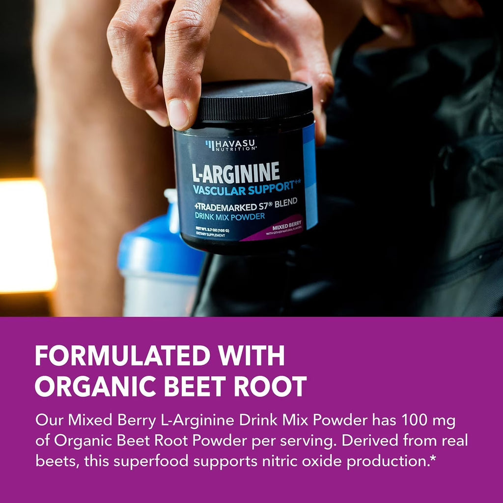 Havasu L-Arginine Powder - Nitric Oxide Boosting Pre-Workout Supplement, Delicious Mixed Berry Flavor, 3.7 Oz