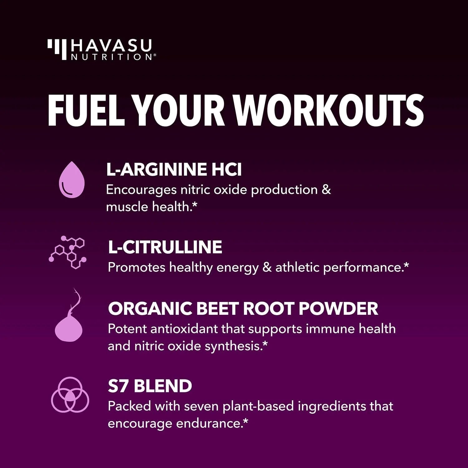 Havasu L-Arginine Powder - Nitric Oxide Boosting Pre-Workout Supplement, Delicious Mixed Berry Flavor, 3.7 Oz