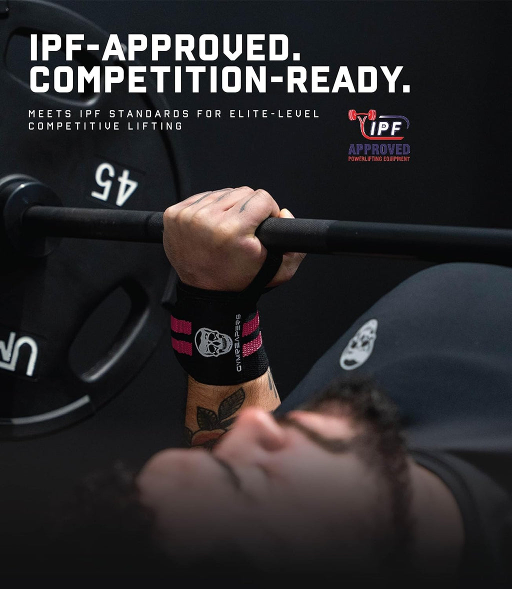 Weightlifting Wrist Wraps (IPF Approved) Professional Quality Wrist Support with Heavy Duty Thumb Loop - Best Wrap for Powerlifting Competition, Strength Training, Bodybuilding
