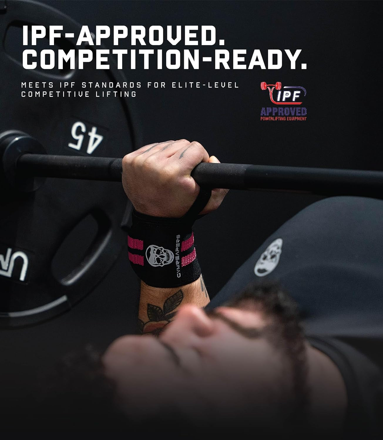 Weightlifting Wrist Wraps (IPF Approved) Professional Quality Wrist Support with Heavy Duty Thumb Loop - Best Wrap for Powerlifting Competition, Strength Training, Bodybuilding