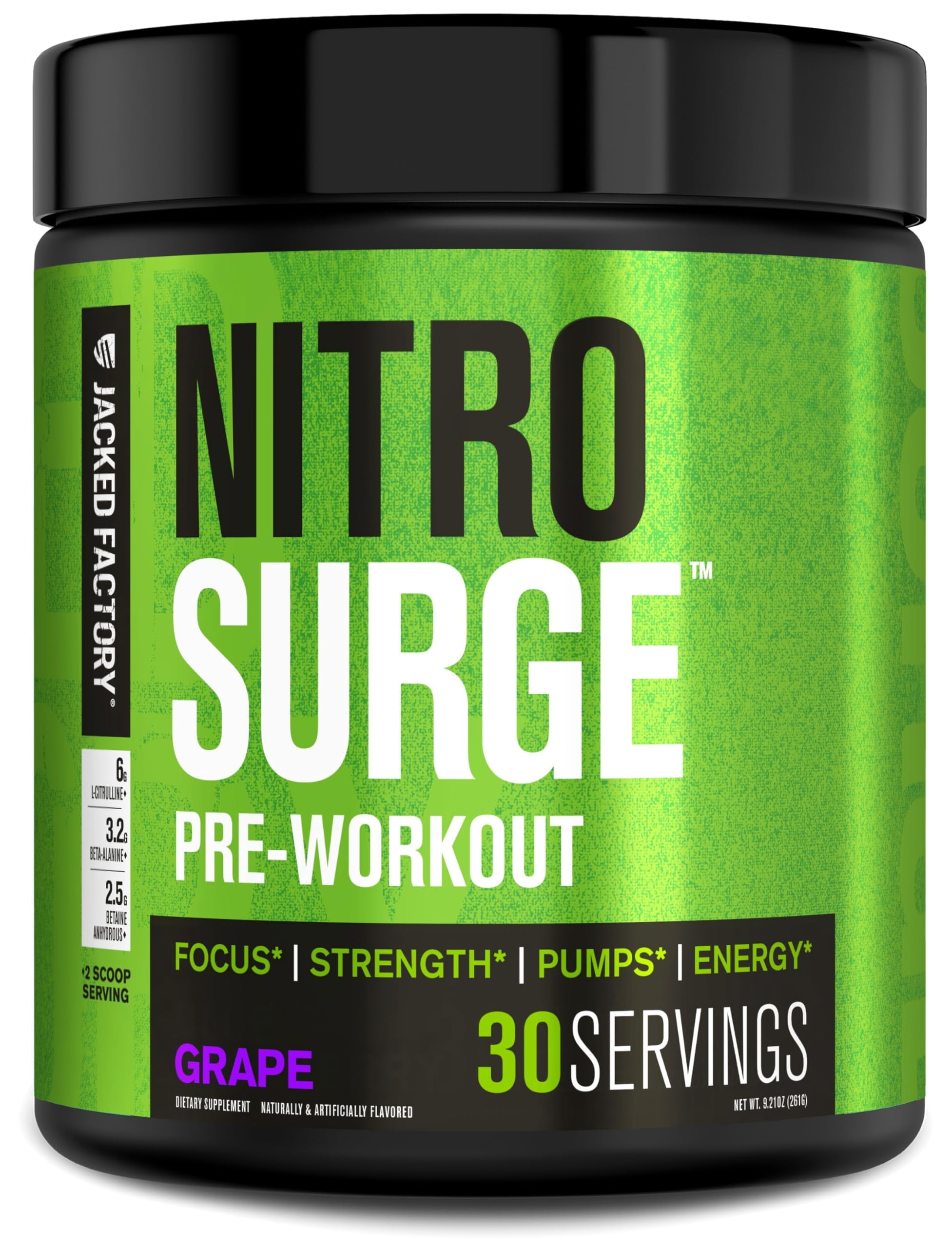 NITROSURGE Pre Workout Supplement - Experience Explosive Energy & Intense Pumps - Grape Flavor, 30 Servings for Ultimate Strength & Focus