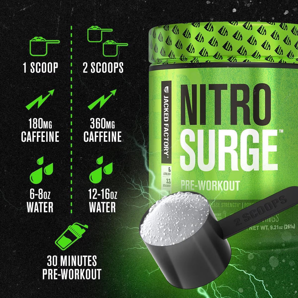 NITROSURGE Pre Workout Supplement - Ignite Your Energy & Achieve Intense Pumps - Delicious Green Apple Flavor, 30 Servings