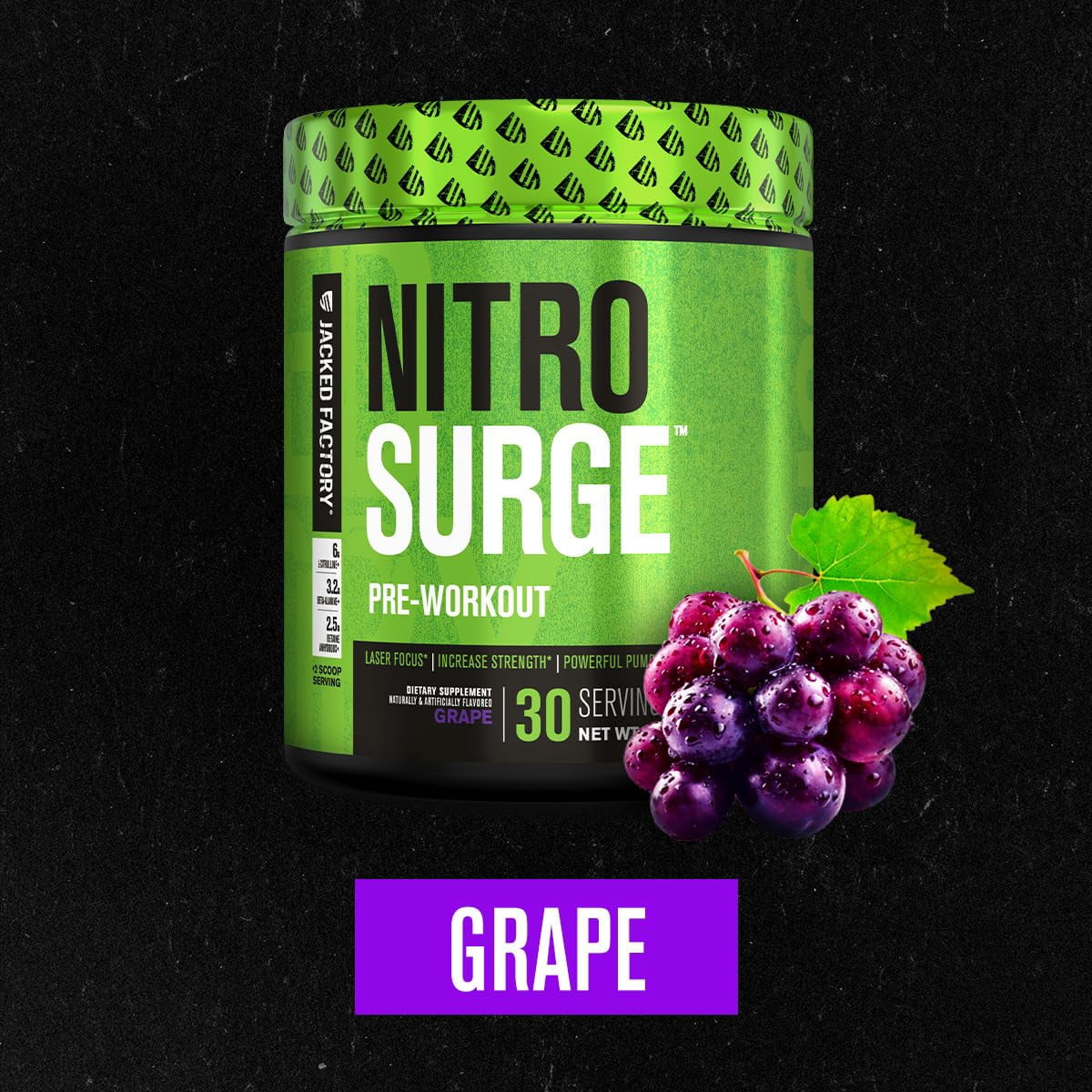NITROSURGE Pre Workout Supplement - Experience Explosive Energy & Intense Pumps - Grape Flavor, 30 Servings for Ultimate Strength & Focus