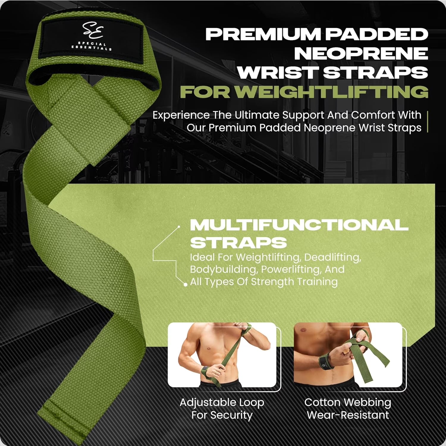 Weightlifting Wrist Straps – 2-Pack Adjustable Padded Neoprene Lifting Straps for Gym, for Men & Women