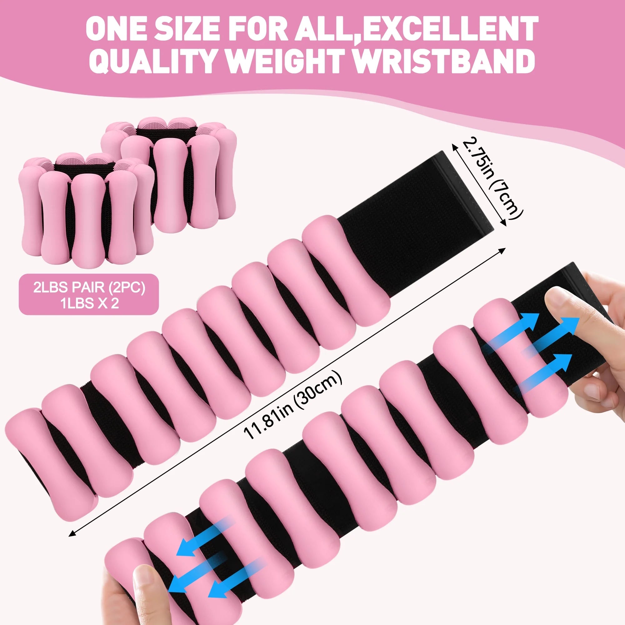 Ankle Weights, 2Lbs Adjustable Wrist Weighted Bracelet for Women & Men –Set of 2 Wrist Weights (1 Lb Each) | Weighted Arm Bands for Home Gym Workout, Pilates, Yoga, Running & Walking, Pink