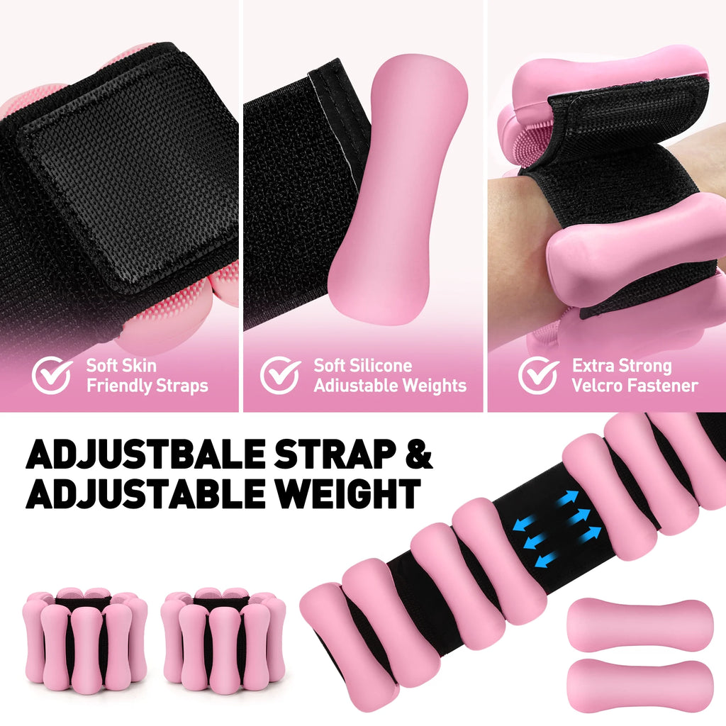 Ankle Weights, 2Lbs Adjustable Wrist Weighted Bracelet for Women & Men –Set of 2 Wrist Weights (1 Lb Each) | Weighted Arm Bands for Home Gym Workout, Pilates, Yoga, Running & Walking, Pink