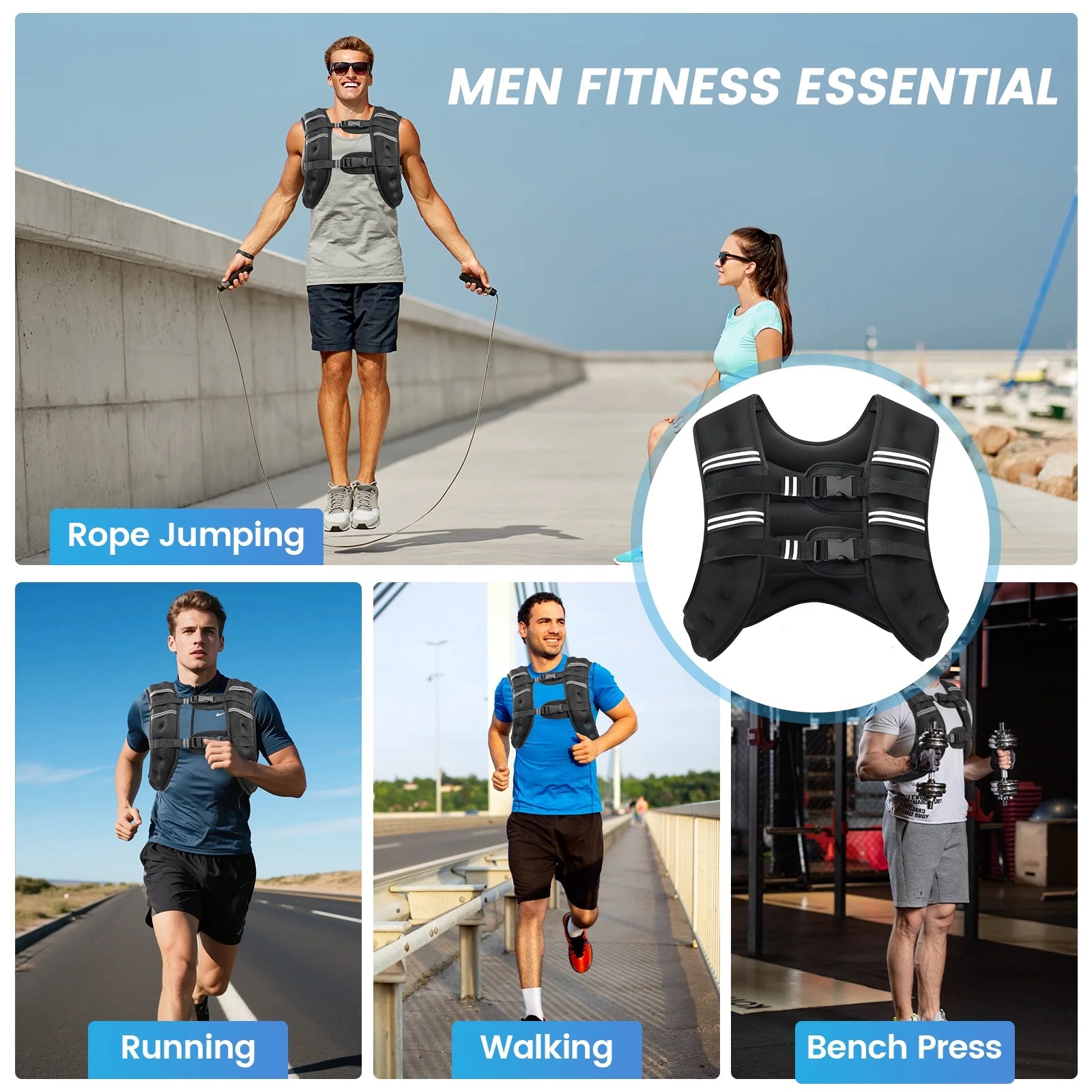 16LBS Adjustable Weighted Vest for Men & Women - Perfect for Strength Training & Running with Reflective Stripes and Mesh Pocket