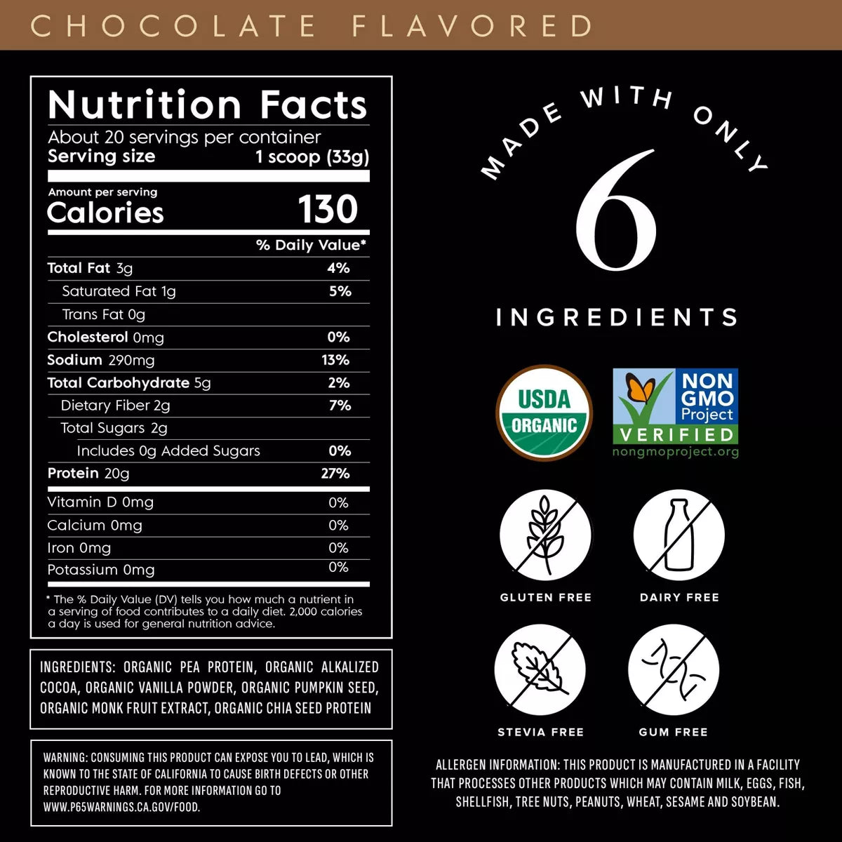 Truvani Organic Vegan Chocolate Protein Powder - 8.75oz, 10 Servings - Gluten-Free, Non-GMO, Dairy-Free Pea Protein