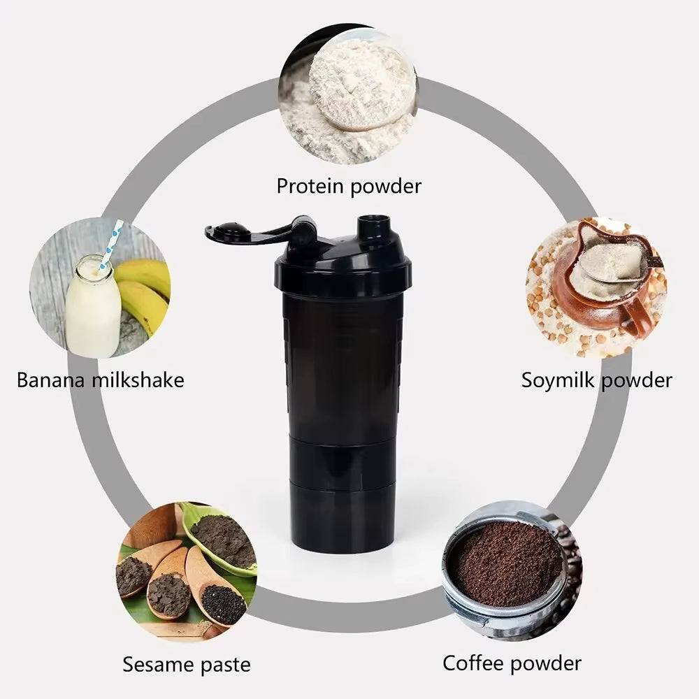 3 Layers Shaker Protein Bottle Powder Shake Cup Water Bottle Plastic Mixing Cup Body Building Exercise Bottle