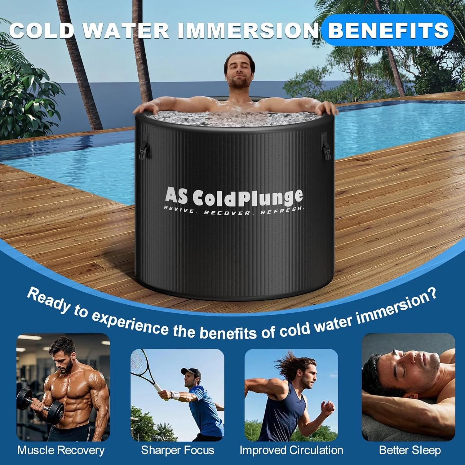 Ultimate XL Ice Bath Tub for Cold Plunge Therapy - 120 Gallon Inflatable Ice Barrel with Insulated Lid & Step Stool - Perfect for Indoor & Outdoor Use!