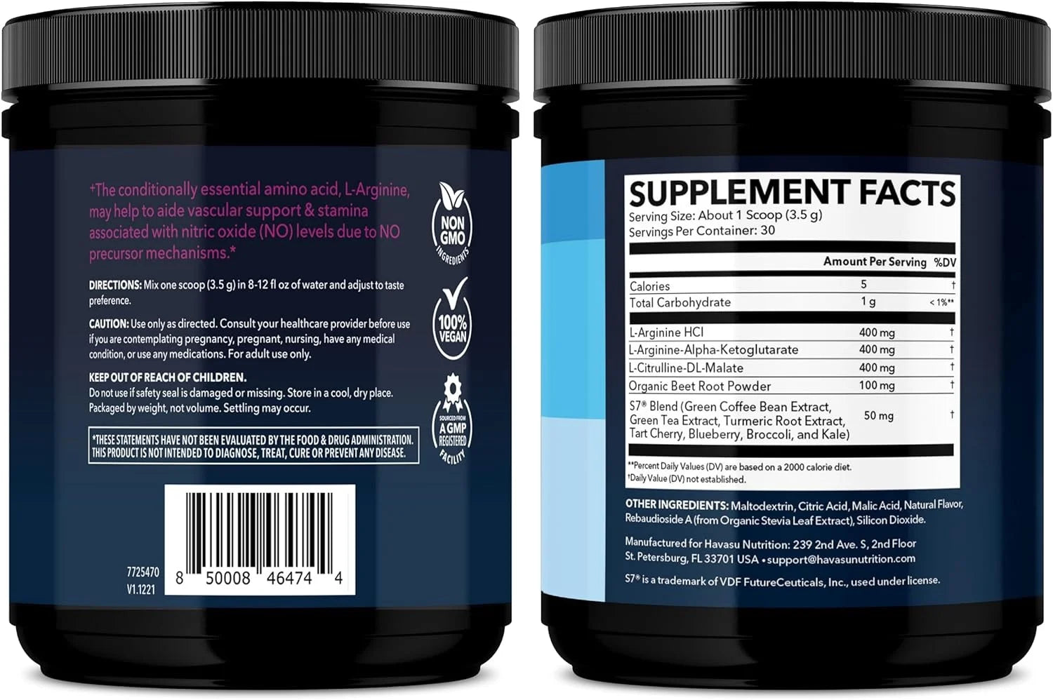 Havasu L-Arginine Powder - Nitric Oxide Boosting Pre-Workout Supplement, Delicious Mixed Berry Flavor, 3.7 Oz