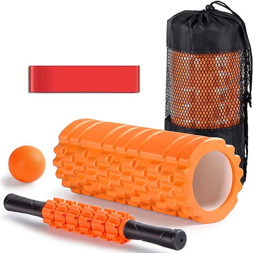 Ultimate 5-in-1 Foam Roller Set: Trigger Point Roller, Yoga Stick, Massage Ball & Resistance Band for Total Body Recovery - Vibrant Orange