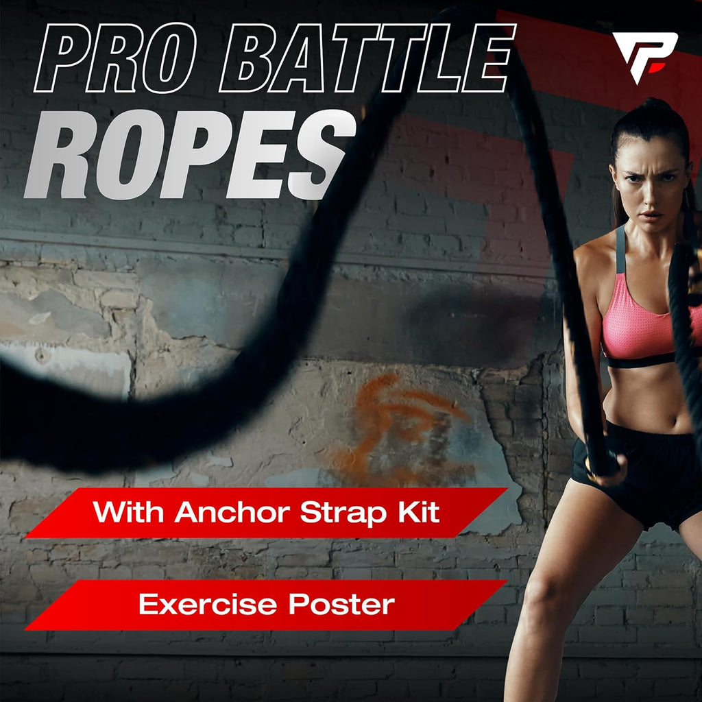 50 Ft Heavy Duty Battle Ropes with Protective Sleeve - Ultimate Strength Training & Cardio Tool for CrossFit Enthusiasts