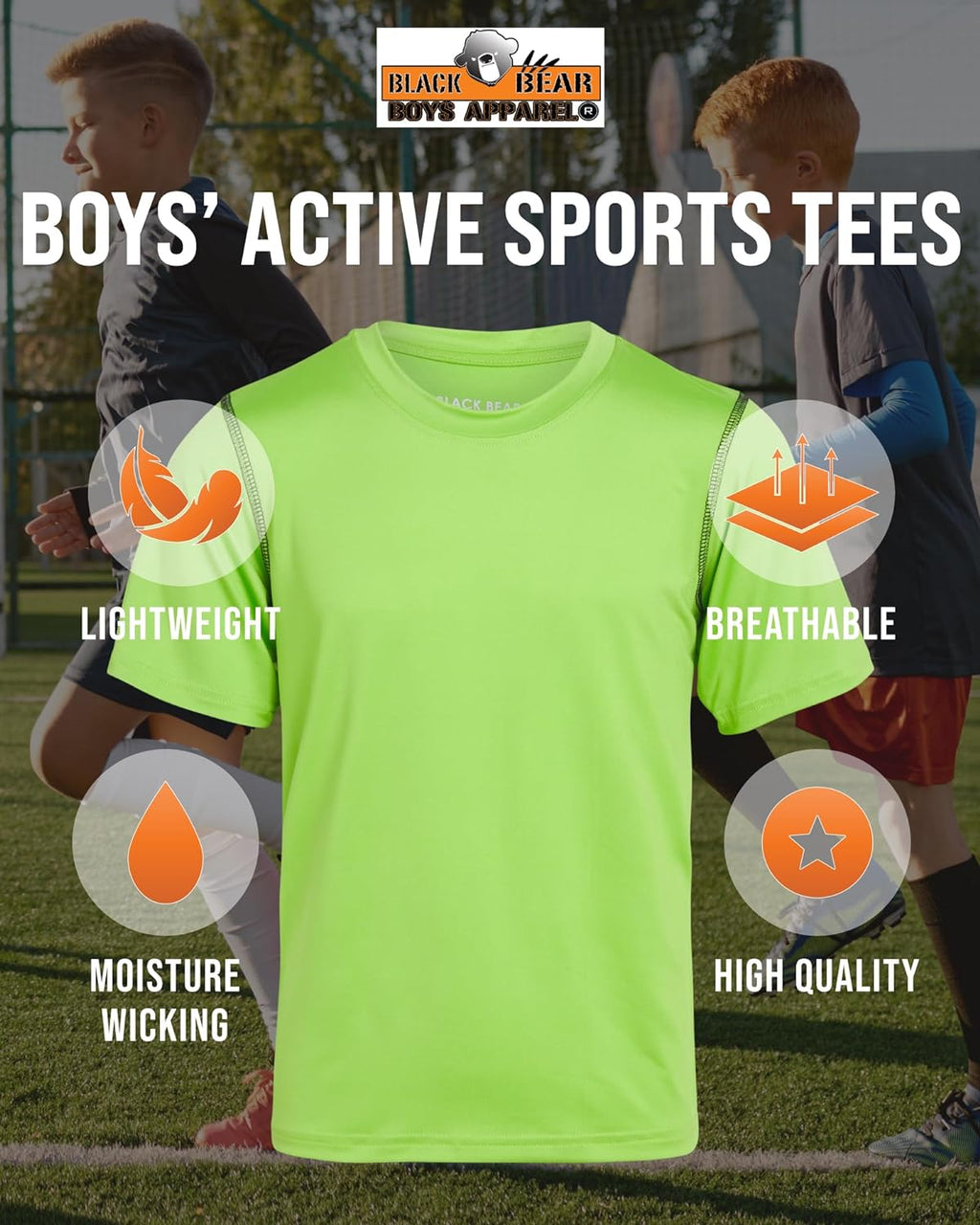 Boys' 4-Pack Active Dry Fit Shirts - Ideal for Young Athletes