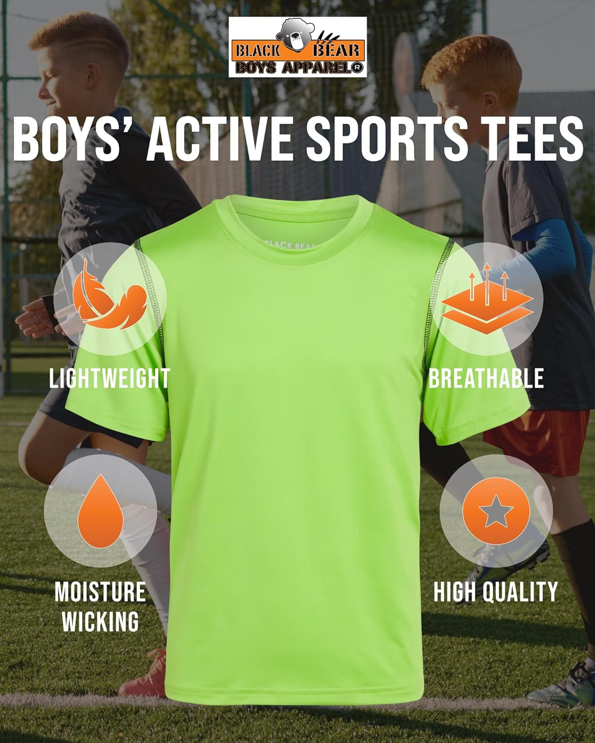 Boys' 4-Pack Active Dry Fit Shirts - Ideal for Young Athletes