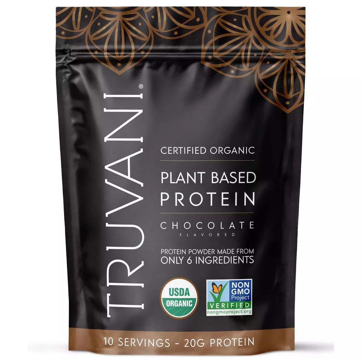 Truvani Organic Vegan Chocolate Protein Powder - 8.75oz, 10 Servings - Gluten-Free, Non-GMO, Dairy-Free Pea Protein